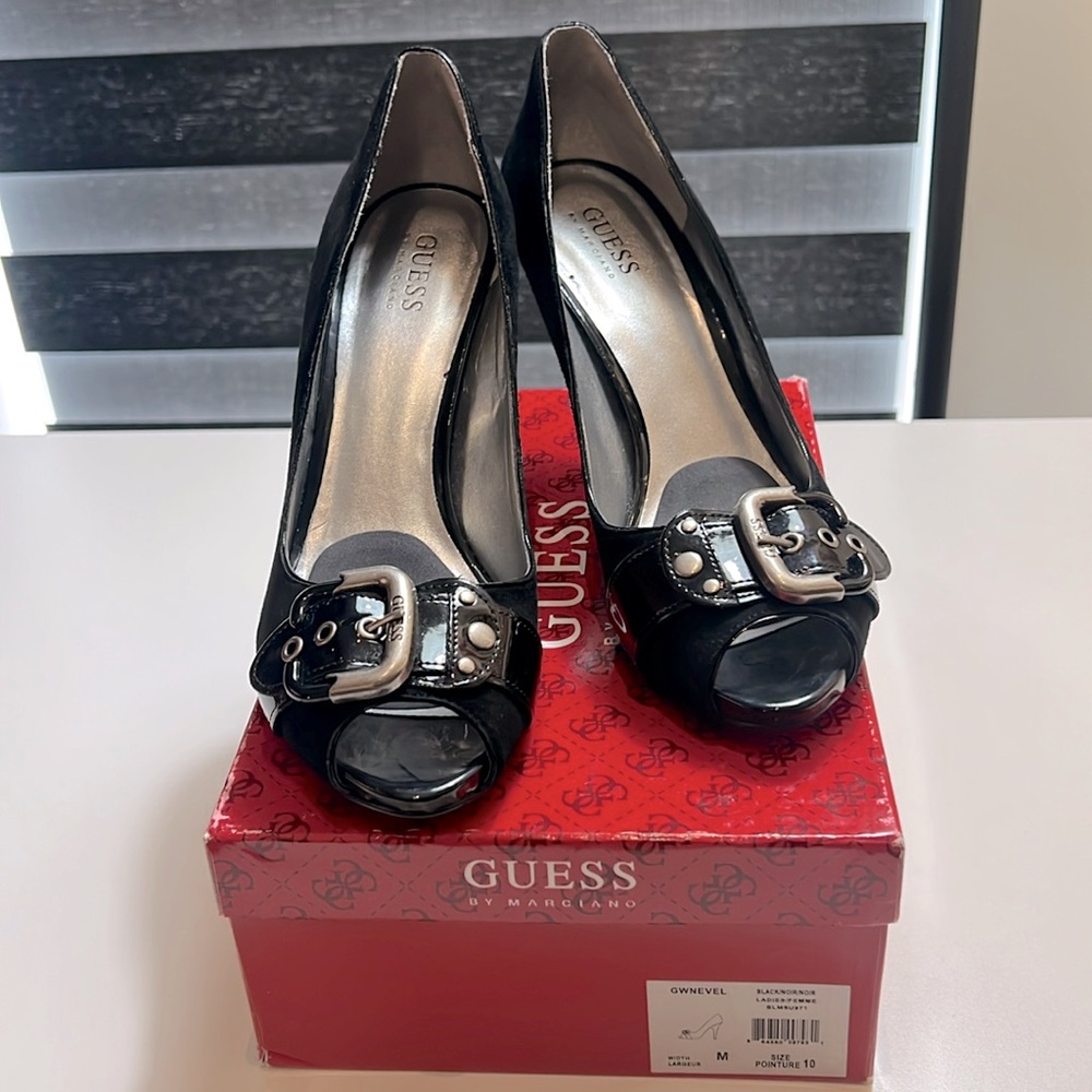 Edgy black and silver suede Guess stilettos size 10